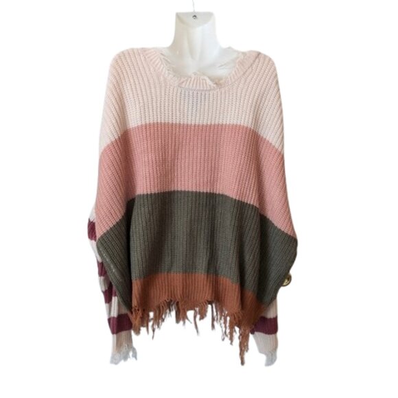 Poly & Ester Oversized Fringed Knit Sweater  3X - Picture 4 of 7